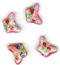 4 11x17mm Pink Cloisonné Butterfly Beads